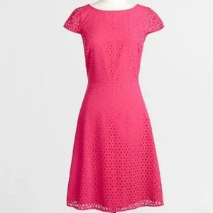 NWT J. Crew Factory Hot Pink Laser Cut Lined Cap Sleeve Dress, Size 12